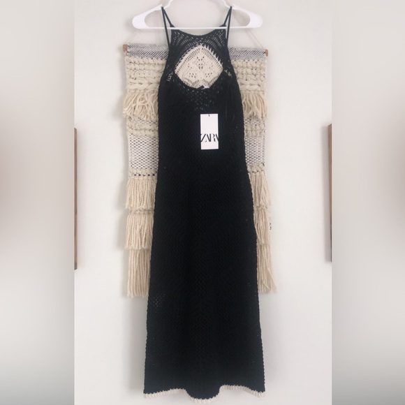 NWT ZARA Crochet Knit Tank Midi Dress Black White Blogger Favorite Small - Picture 5 of 6
